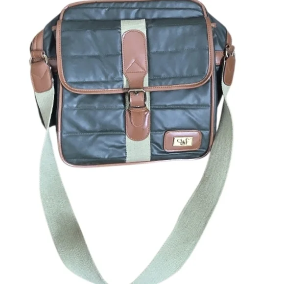 VTG Diane Von Furstenberg Green Tan Military Field Messenger Bag - Picture 4 of 12